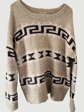 a.n.a. A New Approach Beige Aztec Print Long Sleeve Sweater
